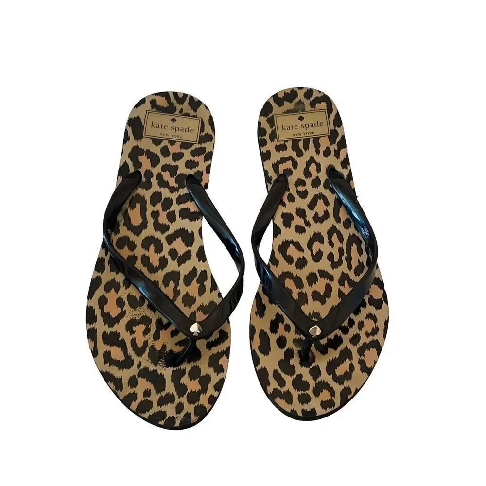 Kate Spade Womens Brown Black Animal Print Slippers Flip Flops Sandals Size 8 - Picture 2 of 8